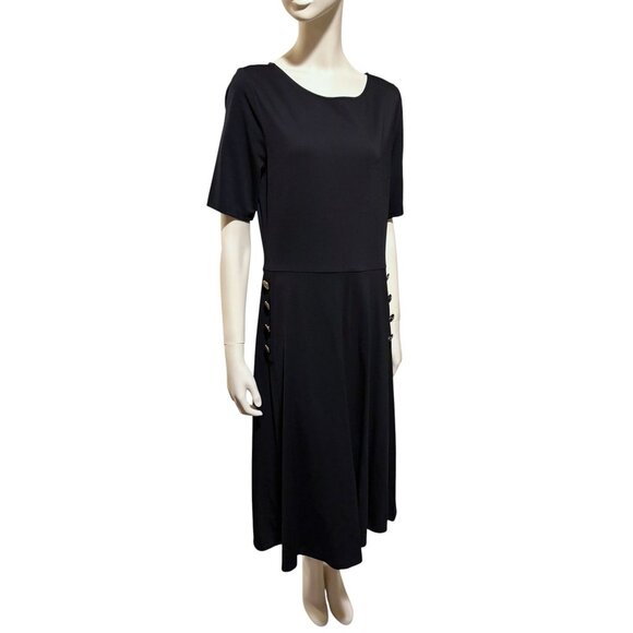 New Ann Taylor Midi Dress 12 Stretch Jersey Shift Military Buttons Minimalist - Picture 5 of 11